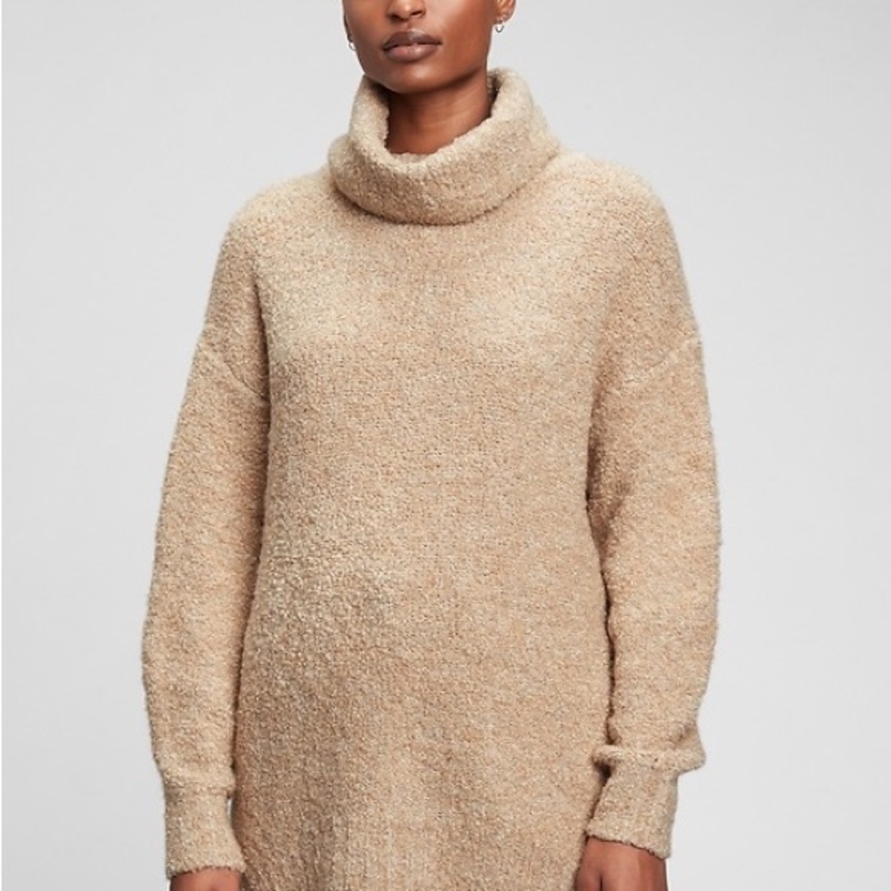 GAP Cozy Boucle Turtleneck Tunic Sweater Tan size XS
